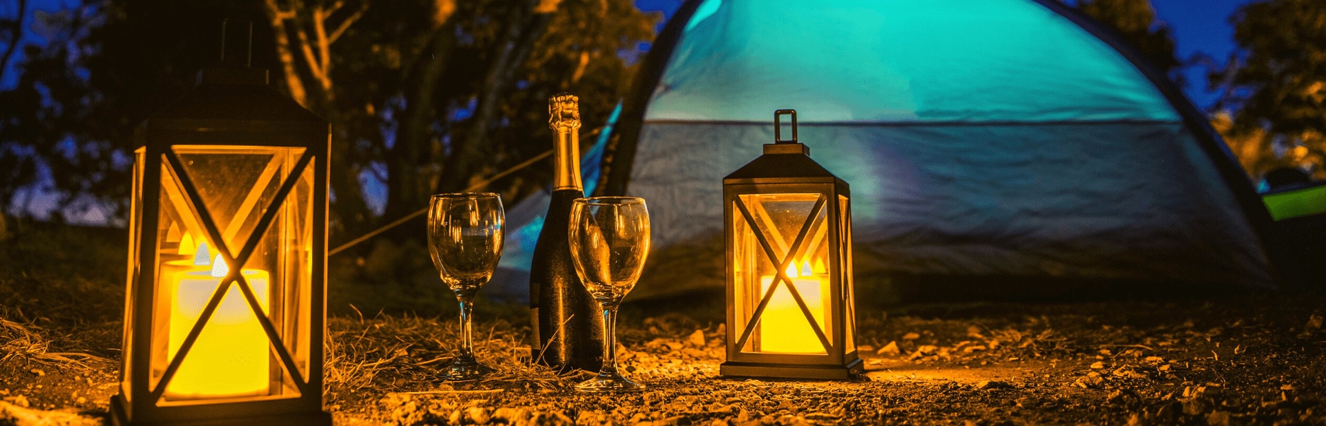 Camping lanterns on the ground