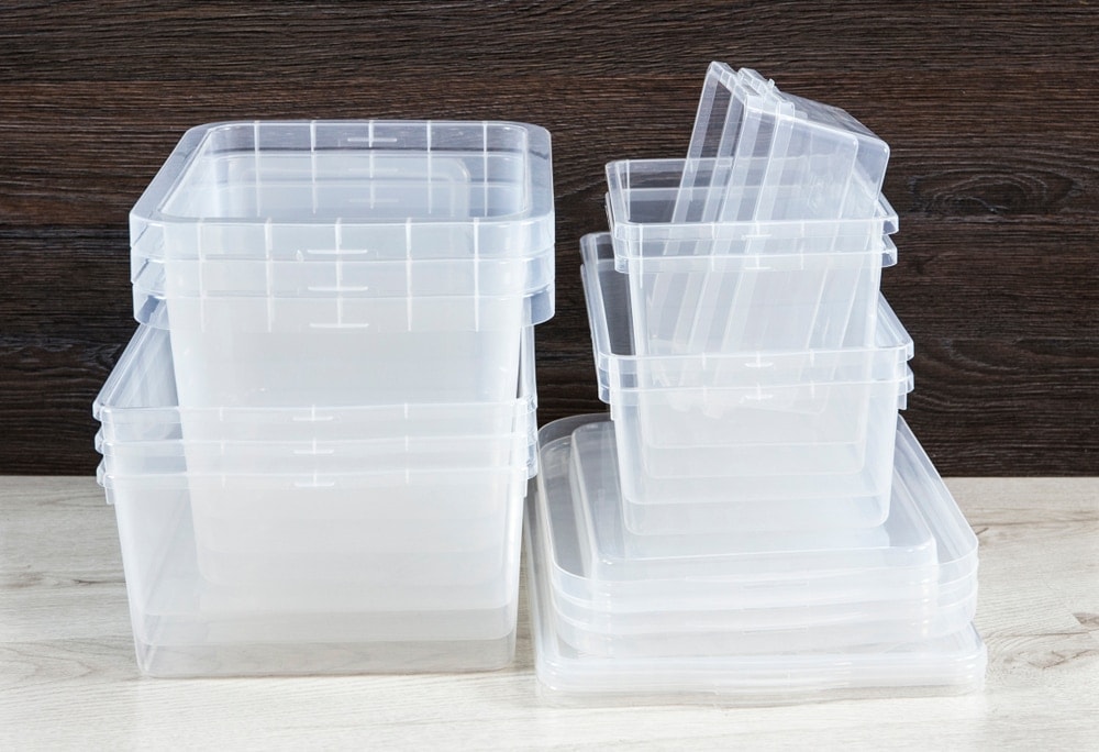 Clear plastic storage containers in various sizes