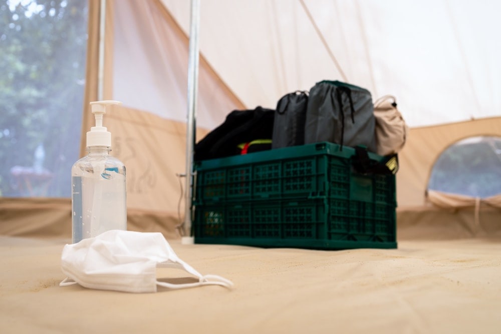 Cleaner and bags inside tent
