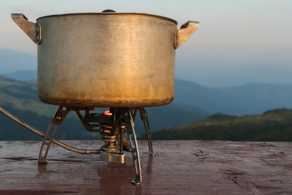 Cooking pot over a fire outside