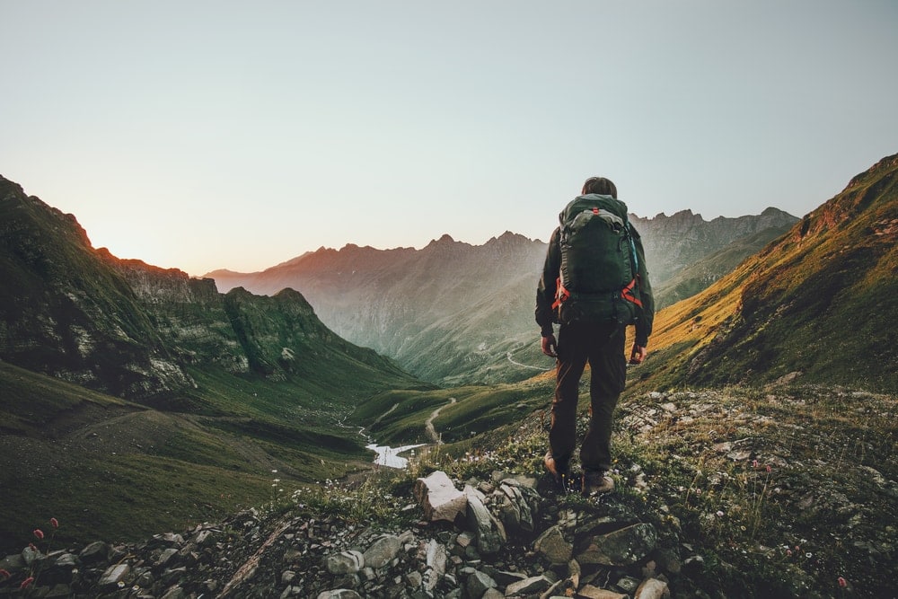 Man hiking alone on the mountain