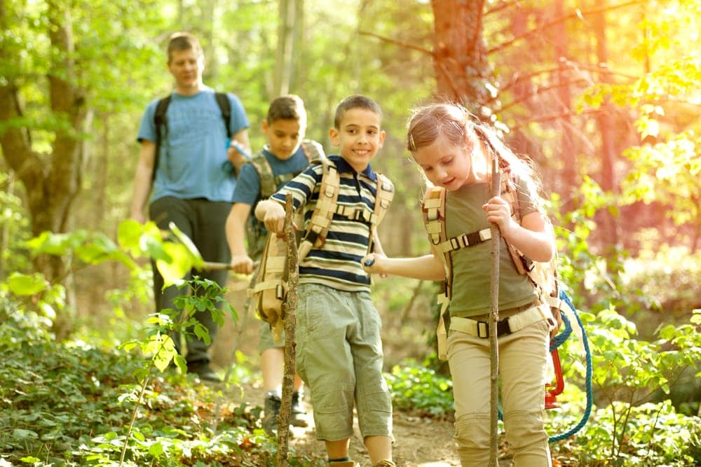 Kids hiking in nature