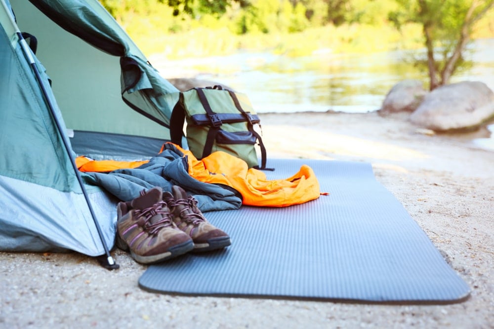 Camping gears outside tent