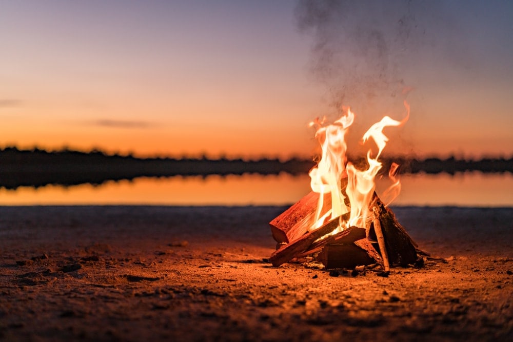 campfire during on a beach camping