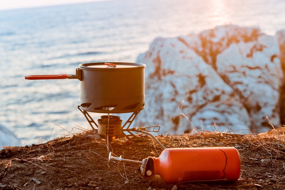 Liquid Fuel Stove used to boil water while camping