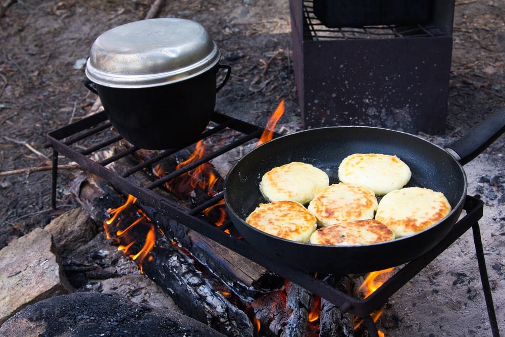 Pancakes cooked over a campfire as camping food