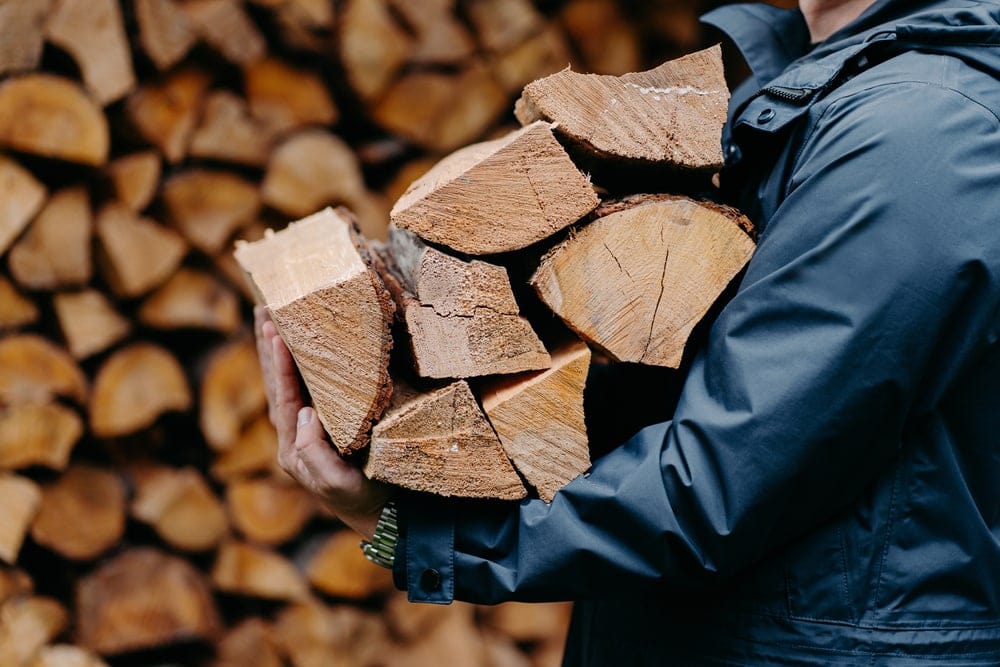 Man carrying camping firewood