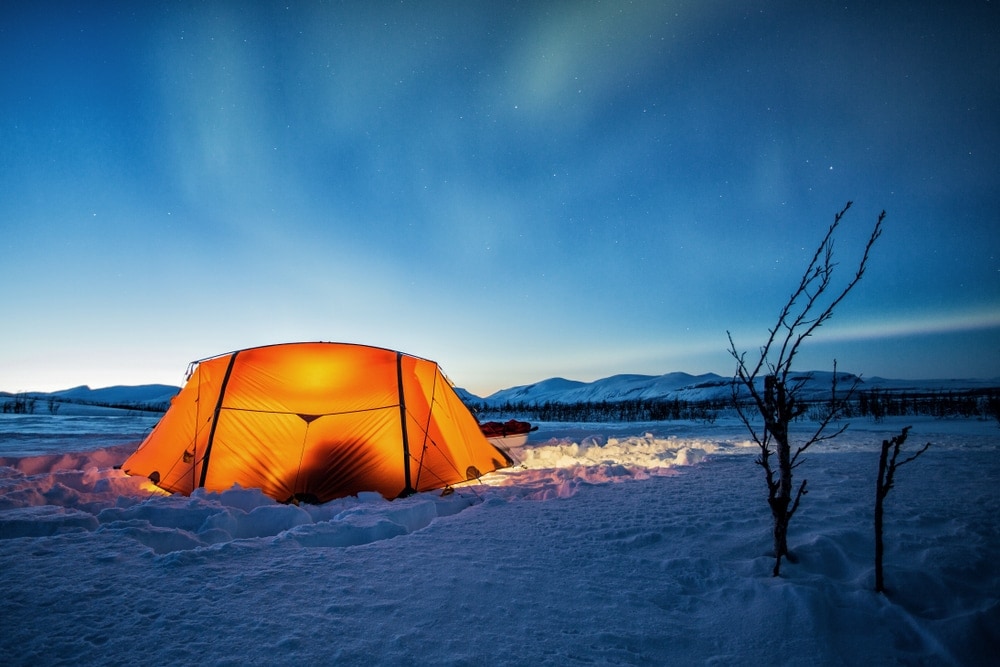 Tent under a dusk sky