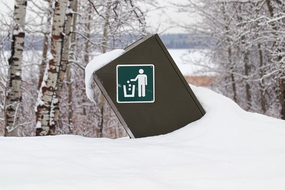 Garbage on a campground during winter camping