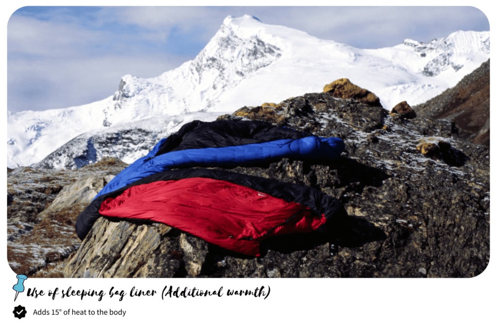 Two sleeping bag liners displayed on the rocks