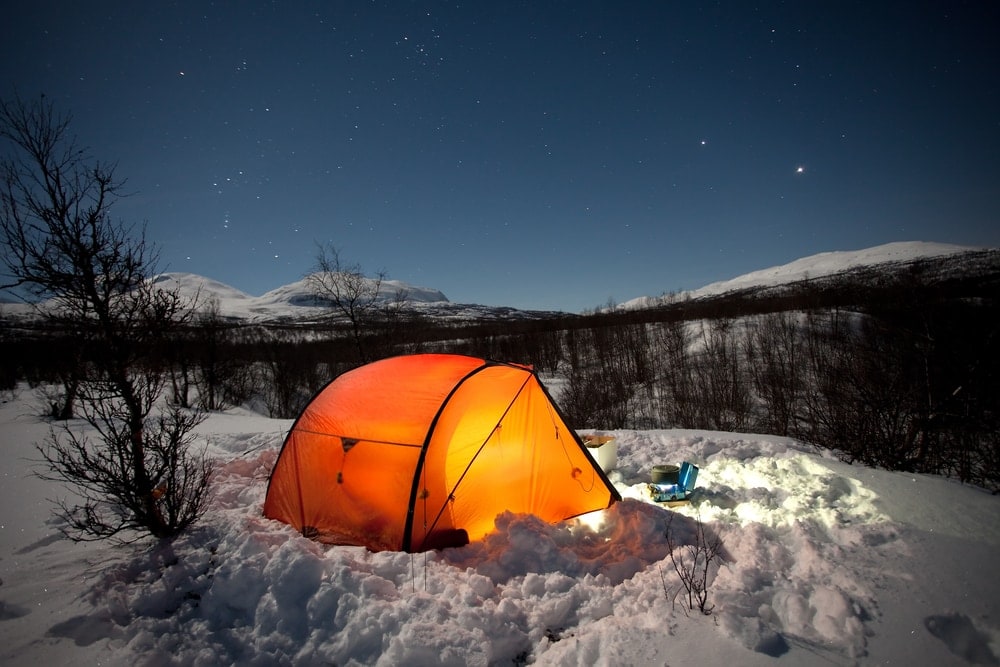 Tent camping on winter