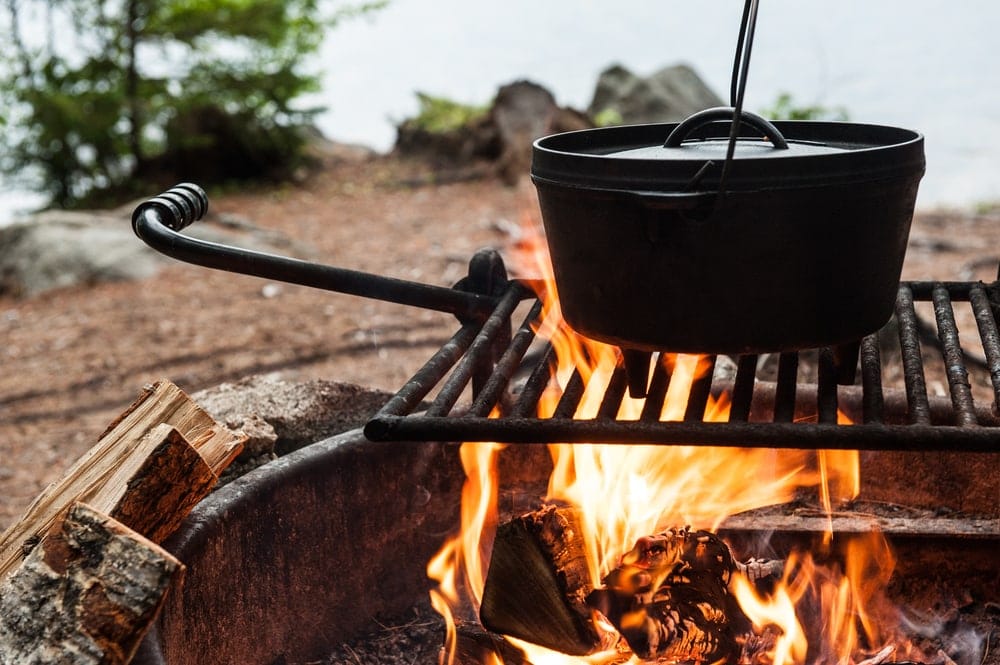 Dutch oven over a campfire