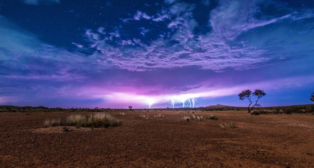 Thunderstorm and lightning on the cloudy sky