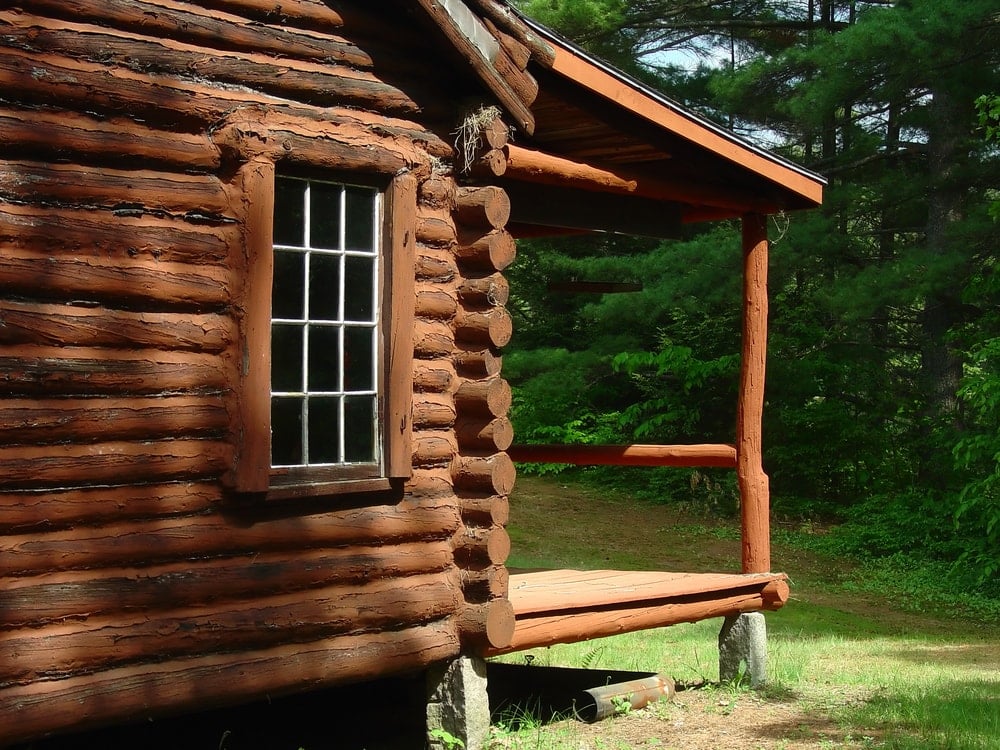 Close up shot of a cabin in a campground