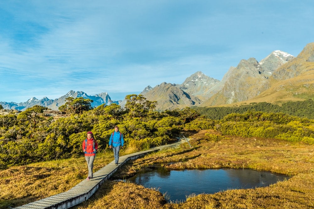 Man and woman hiking together 