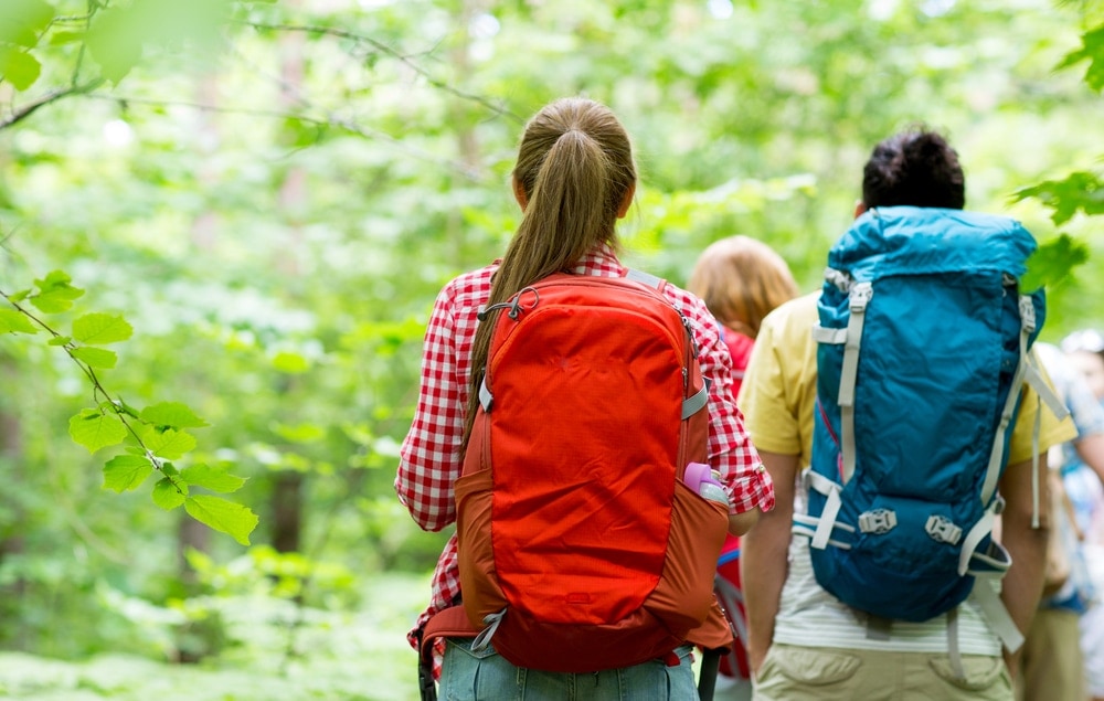 Friends on a hiking backpack