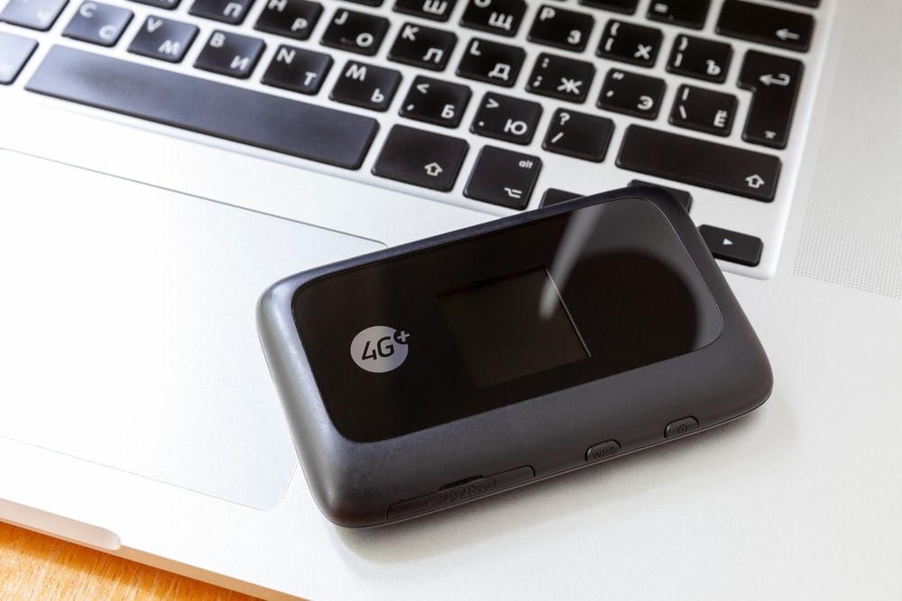 Portable wifi router on a laptop