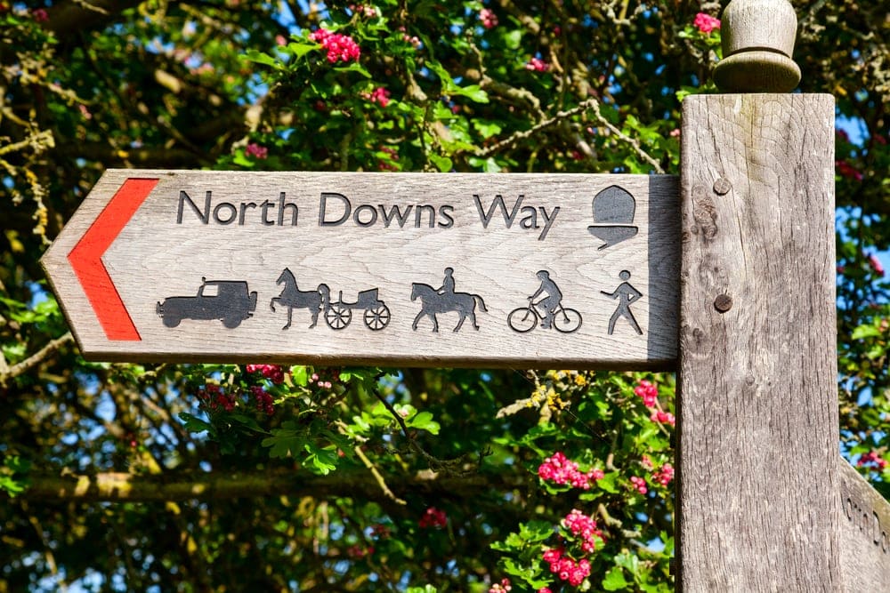 Trail symbols use for North Downs Way Trail allowing car, horse, cyclist and hikers 
