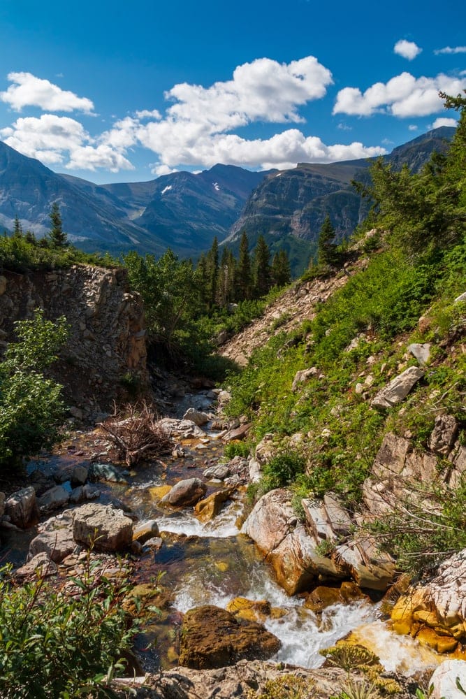 huge rocks in Apikuni falls in Glacier National park