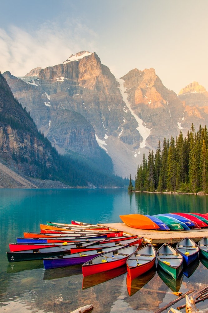 colorful boats in Glacier National Park