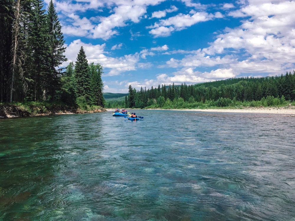 whitewater rafting on a lake in Glacier National park