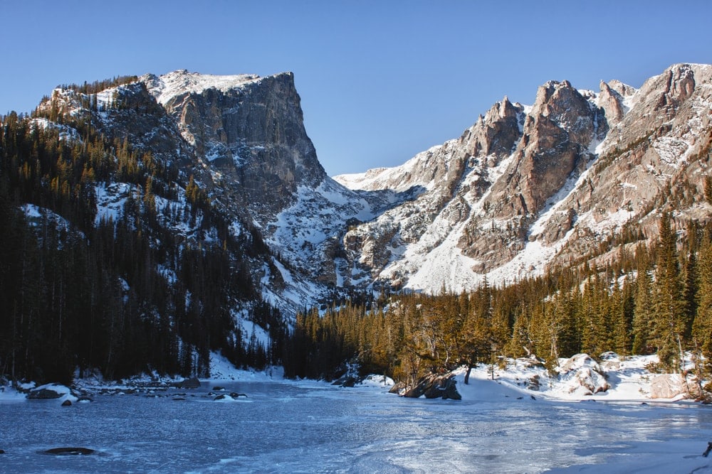 rocky mountains covered in snow