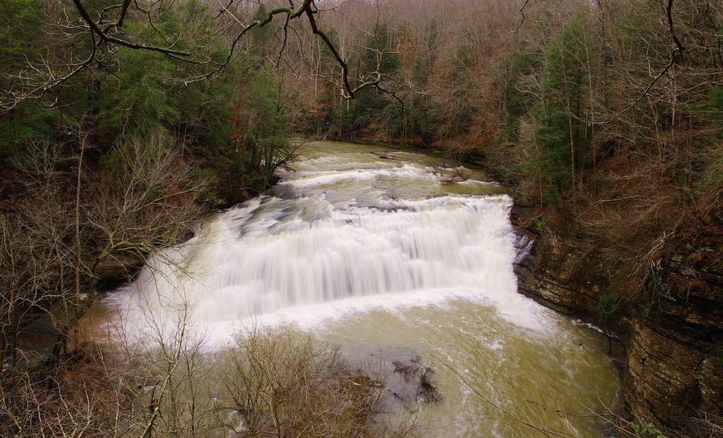 River flowing from burgess waterfall in tennessee