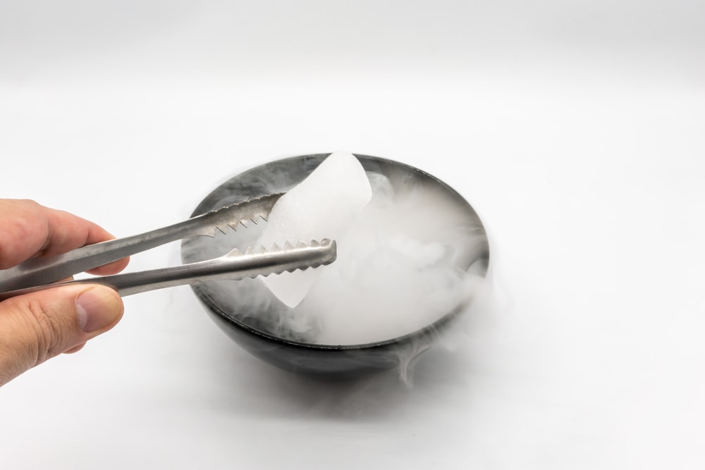 Dry ice on white background