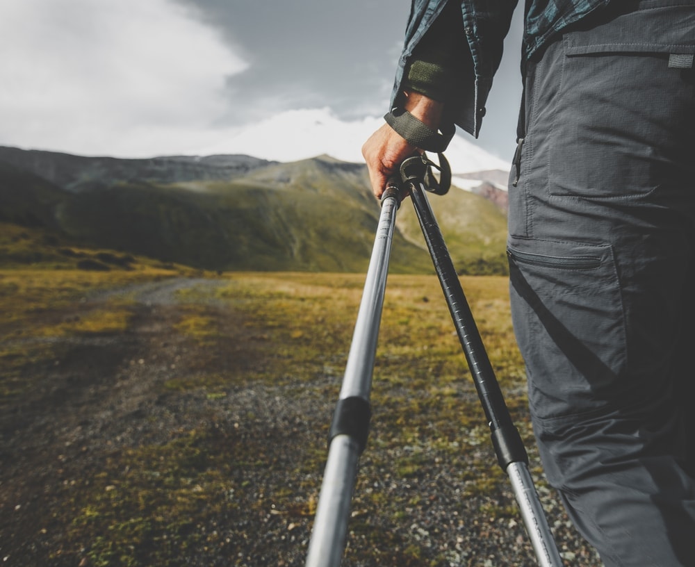 Close-up view of wrist straps of trekking poles