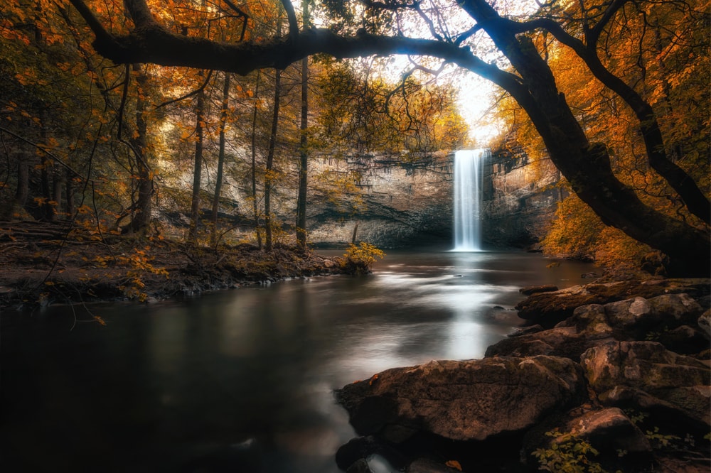 scenic view of a waterfalls in Tennessee, the Foster Falls  in Sequatchie Tennessee