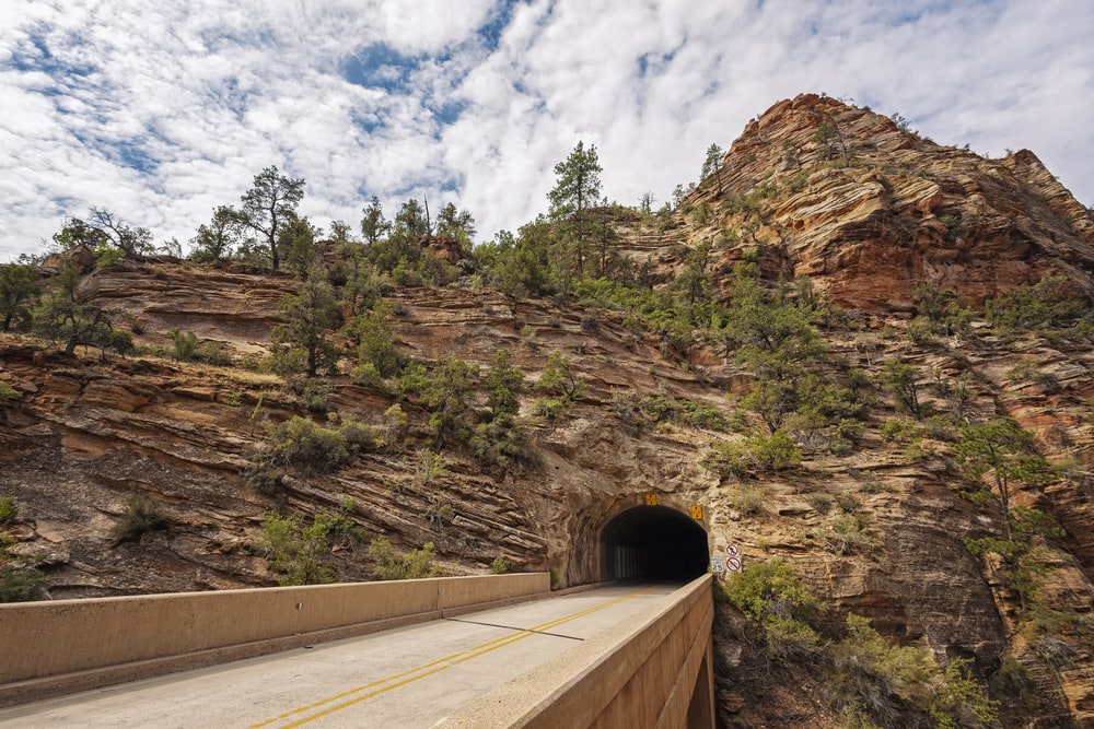 The opening at the Mount Carmel Tunnel in Zion National Park, Utah