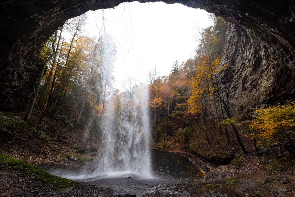 one of the Waterfalls in Tennessee, view of the upper Piney Falls waterfall at Piney Falls Natural Area, Rhea County, Tennessee,