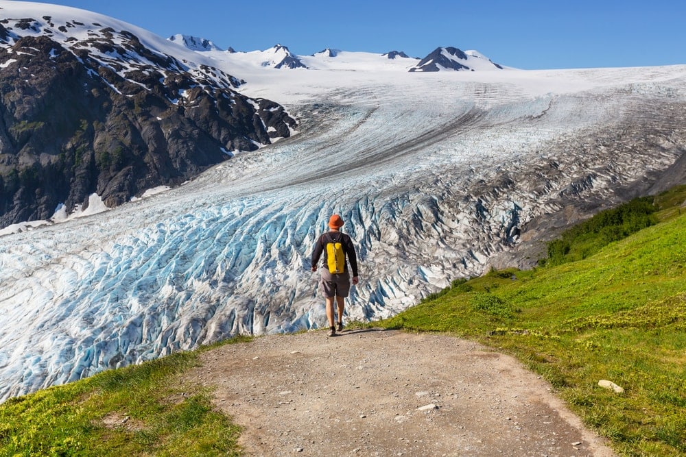 Hiker in Exit Glacier, Kenai Fjords National Park, Seward, Alaska