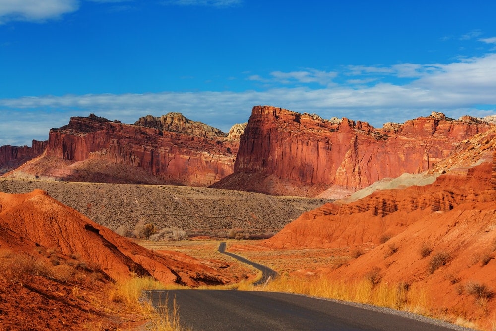 Scenic highway though one of the National Parks in the US, Capitol Reef National Park