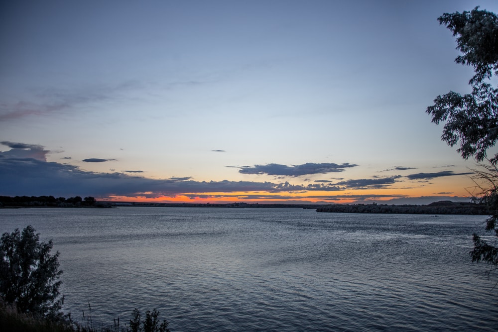 Fort Peck Lake in Montana at the peak of sunset