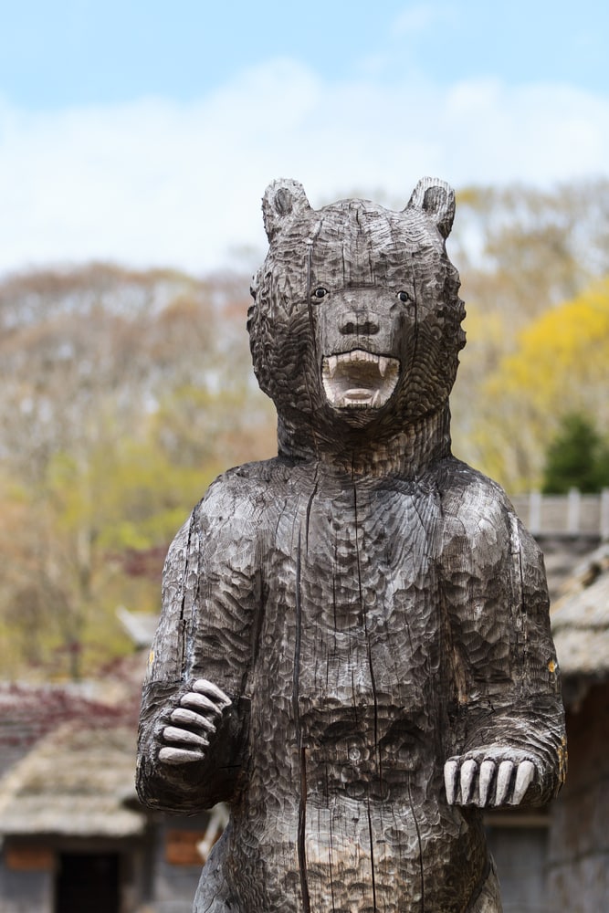 Wooden bear in The Ainu Museum at Hokkaido