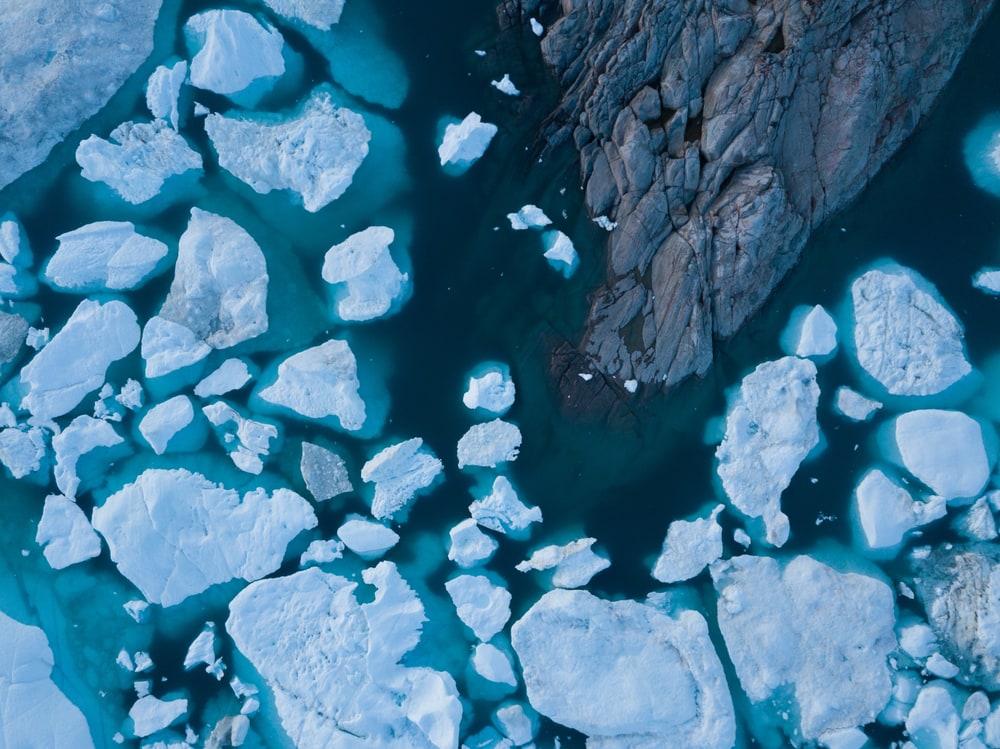 Icebergs from melting glacier in icefjord in Ilulissat, Greenland.