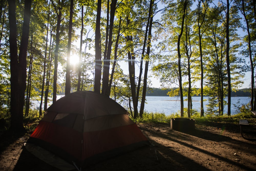 tent by the lake in the forest in Northern Michigan, USA