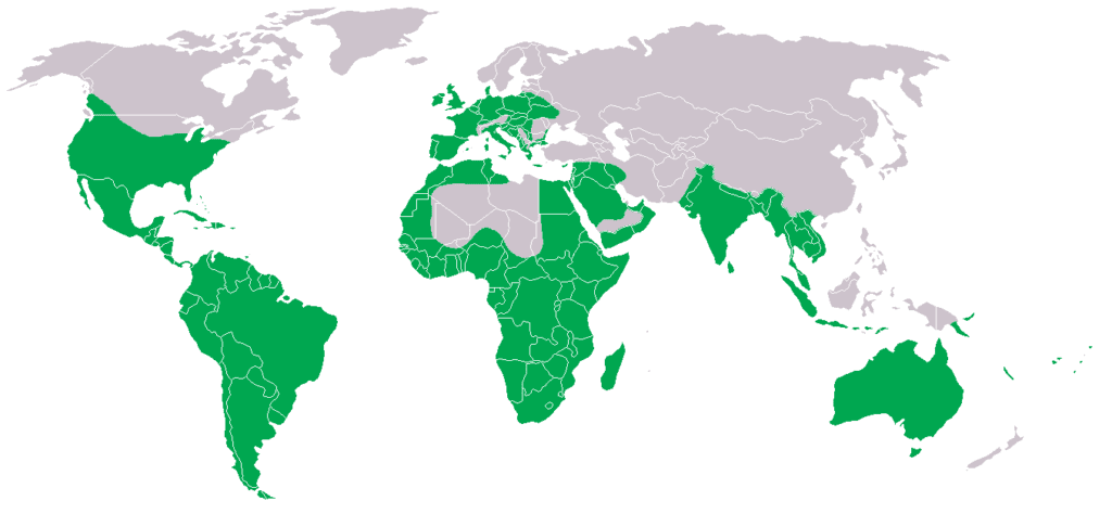 combined range map of the three lineages of barn owl