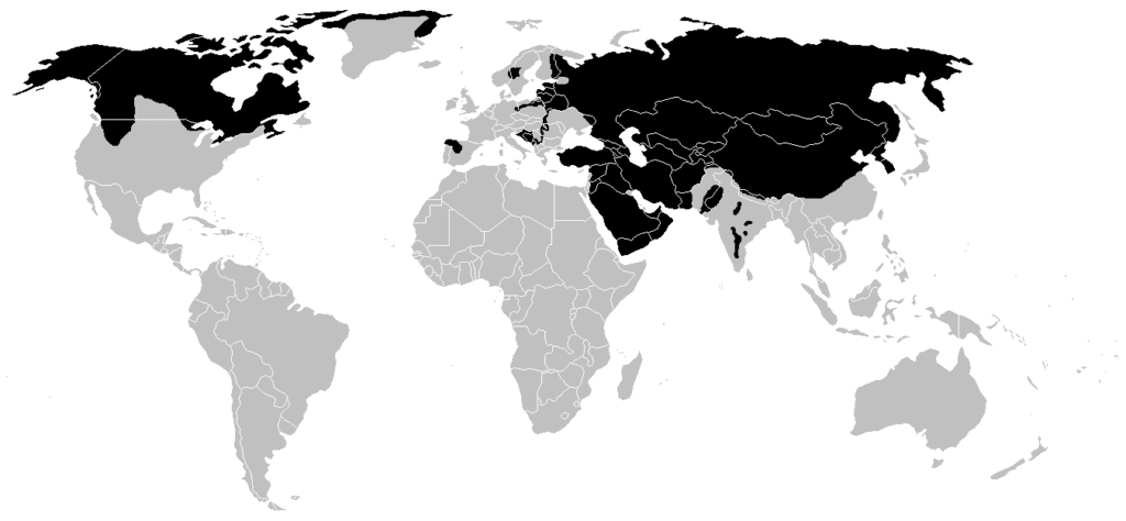 range map of gray wolf