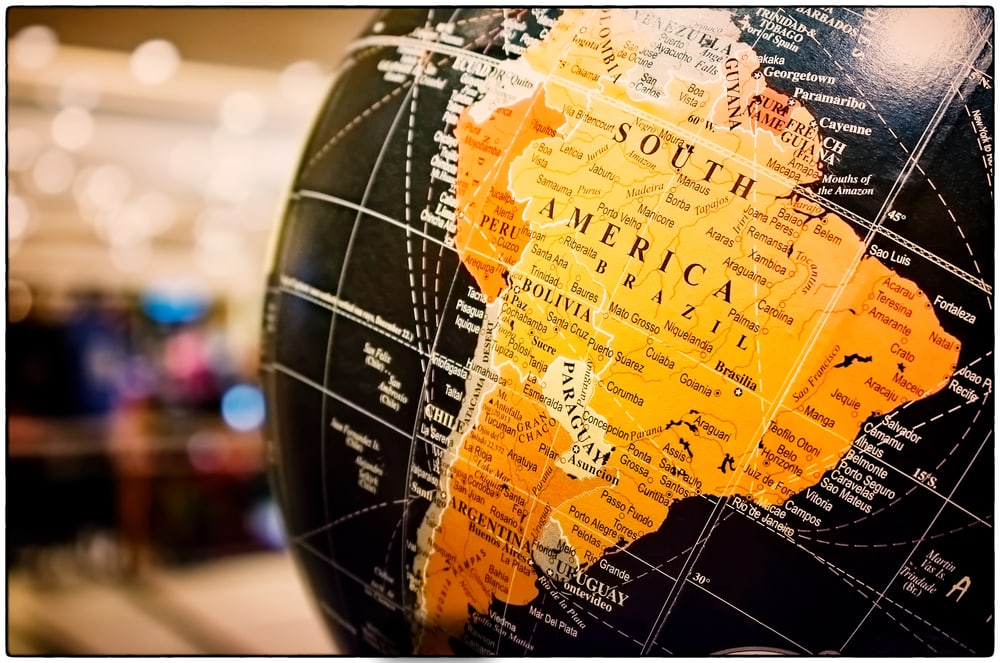 South America focused on a globe
