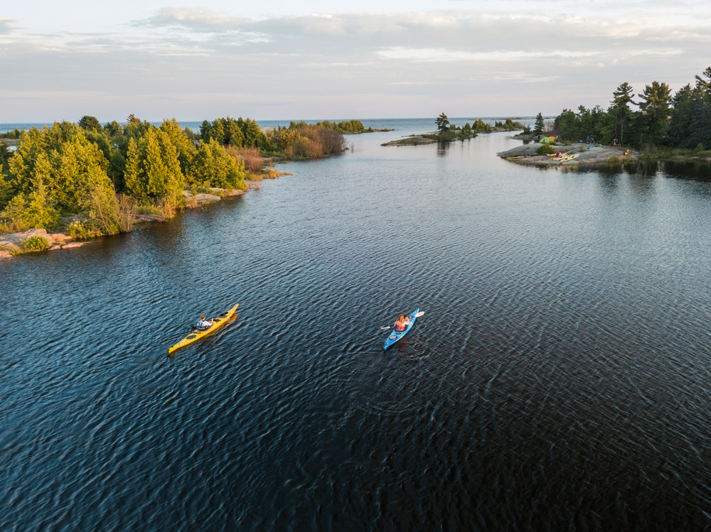 Great lakes of Michigan with two boats rowing