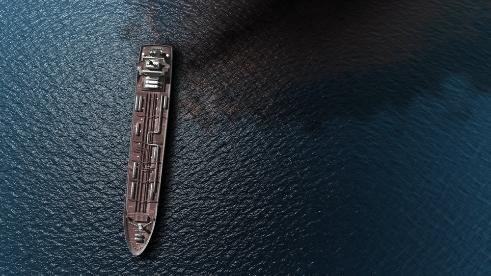 aerial view of an oil spill in the ocean 