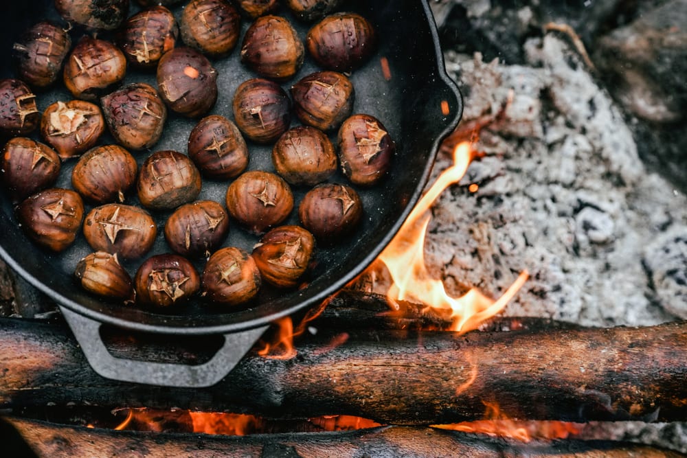 Nuts roasted on a firewood