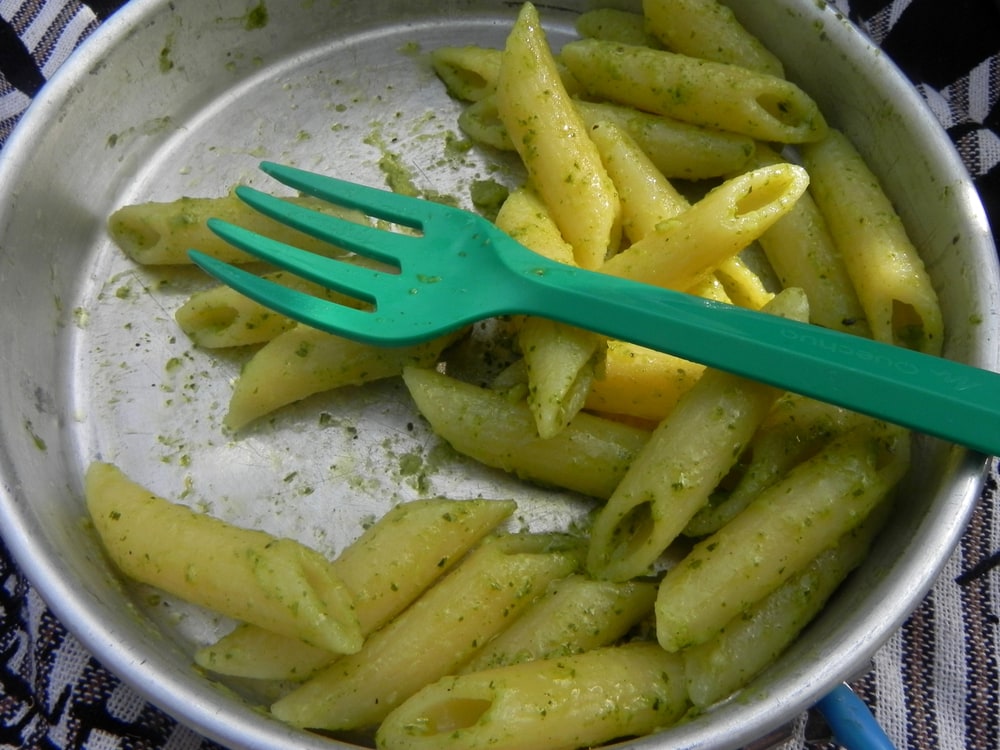 Pesto on a pan laying on a cloth